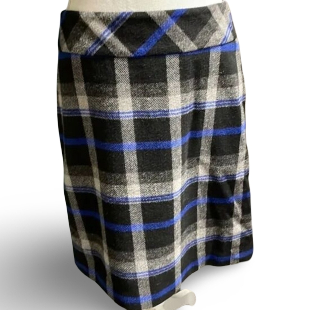 Talbots Wool Plaid Skirt Blue Black Petite 4 Classic A Line Winter Preppy